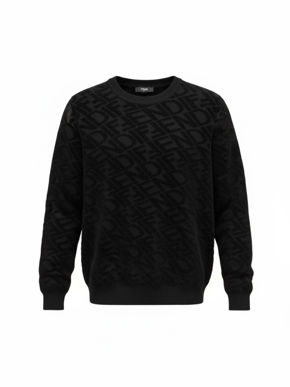 Fendi Black Tonal Logo Jacquard Crewneck Sweater